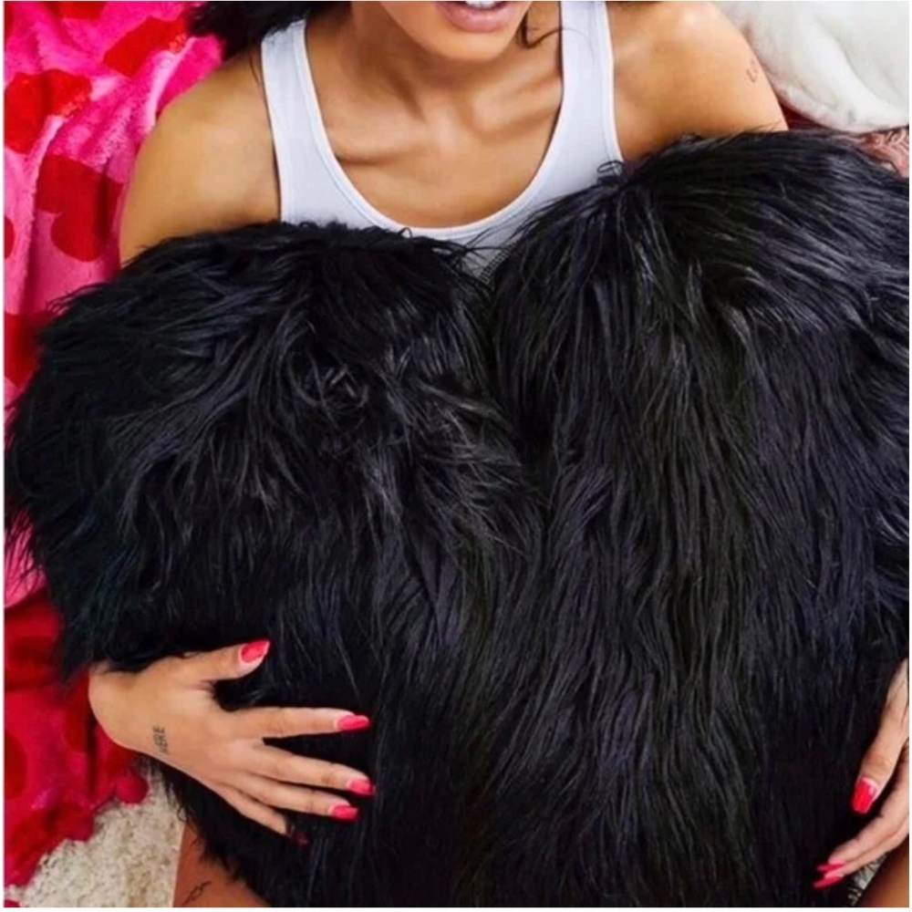 Midnight Shag Heart Pillow